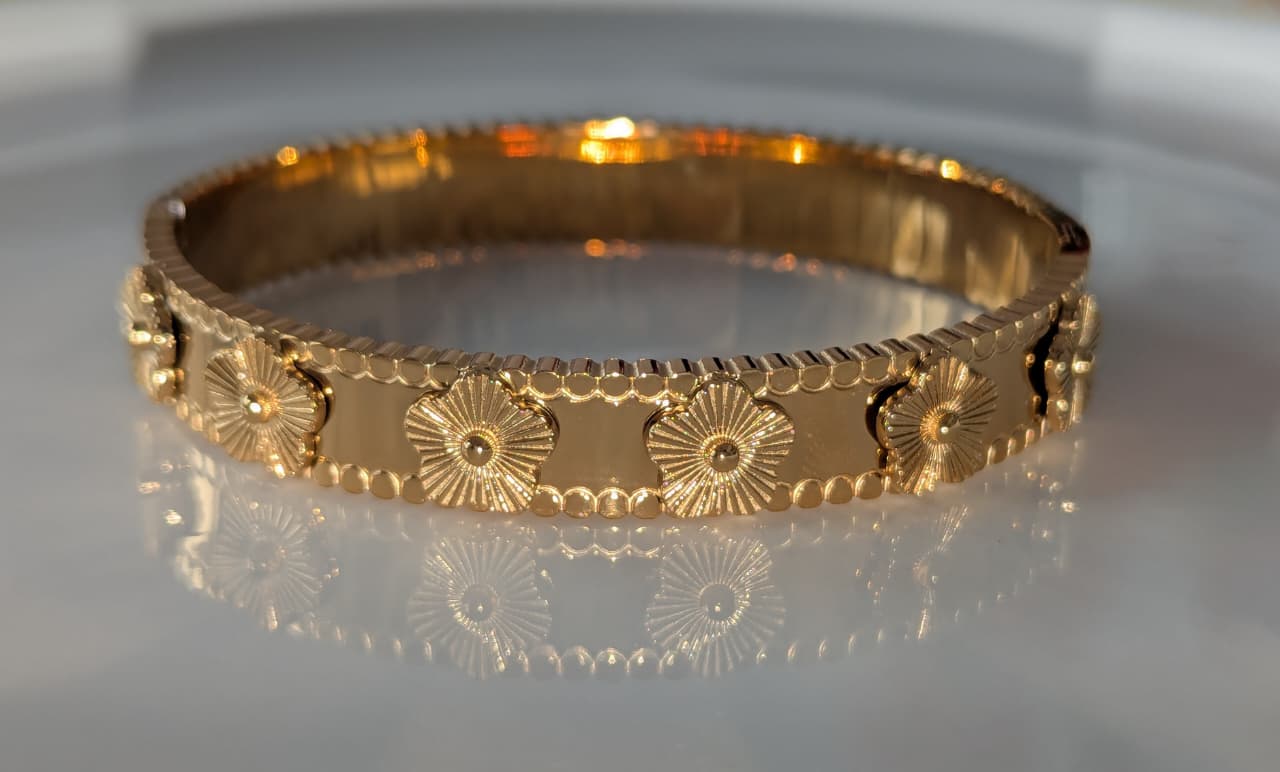 18K Gold Plated Floral Hand Cuff - Image 2