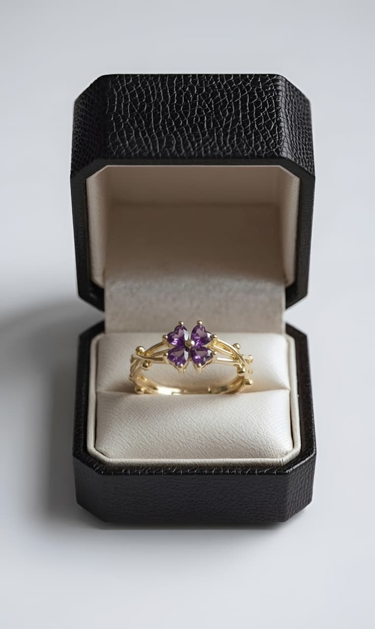 Purple Floral Crystal Ring