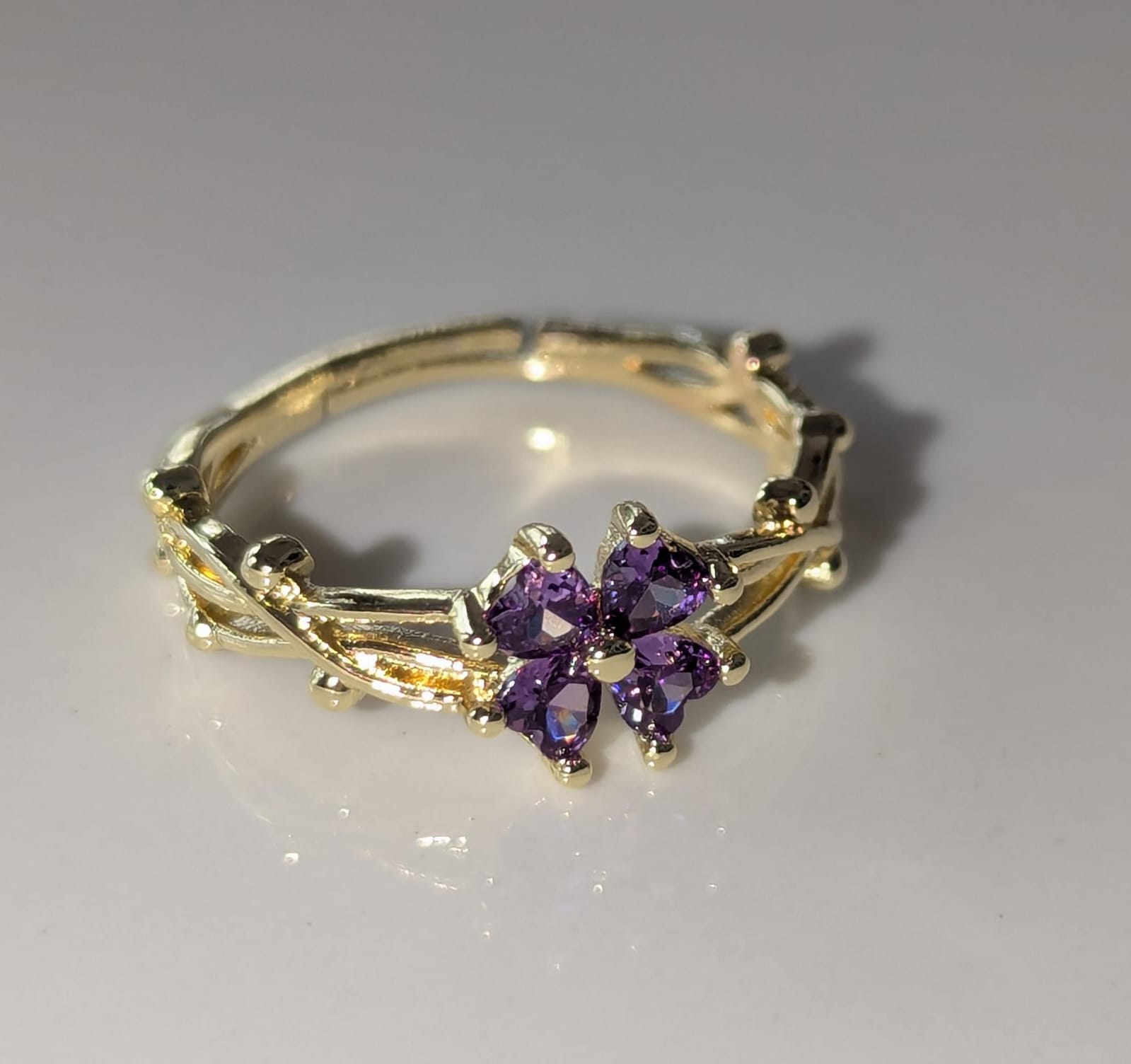 Purple Floral Crystal Ring - Image 2